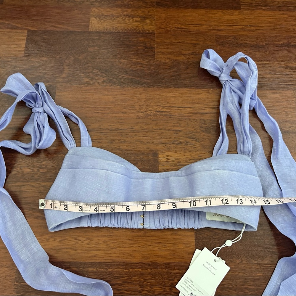 NWT Zimmermann Bow Tie Straps Linen & Silk Bustier Crop Top in Periwinkle 1 US6 - Picture 4 of 17